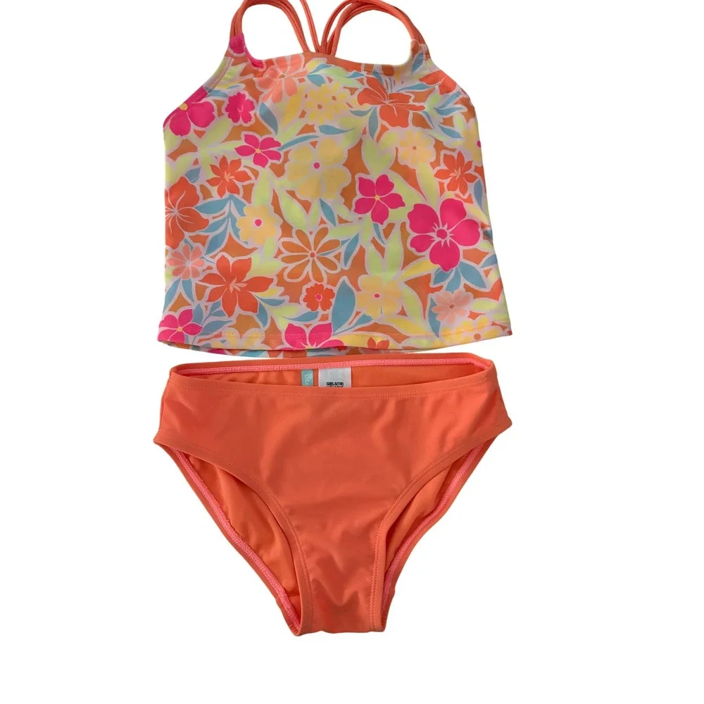 Justice Breaking Waves Girls Swimsuit Bundle Size 7/8 Floral Tropical 4pc Lot